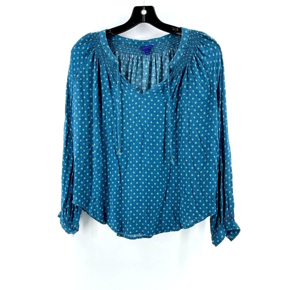 Aeropostale Women's Green Polka Dot Long Sleeve Tassel Blouse Top Shirt Size XS